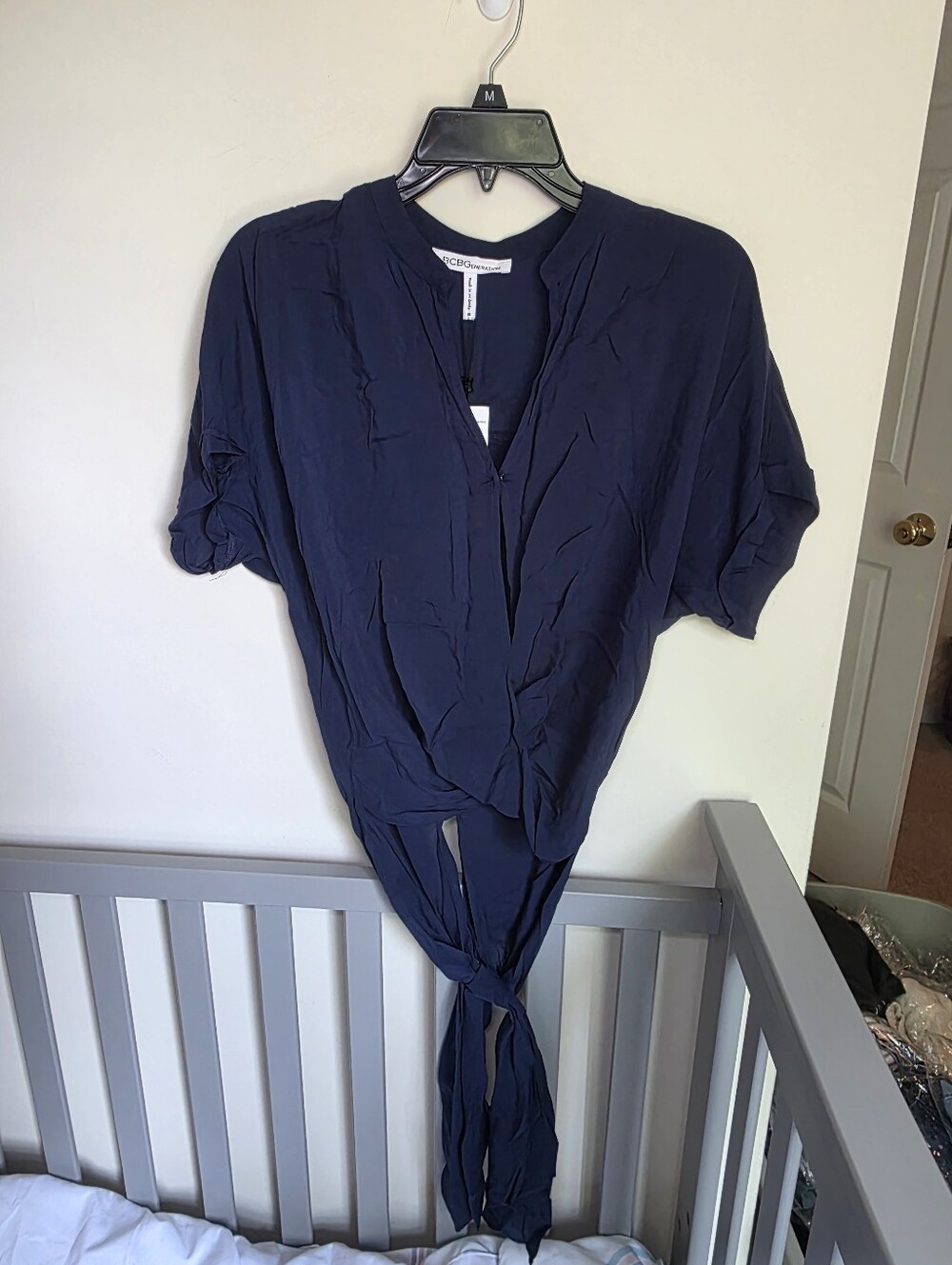 BCBGeneration Dark Navy Shirt With Wrap Ties In The Back NWT Size Xs
